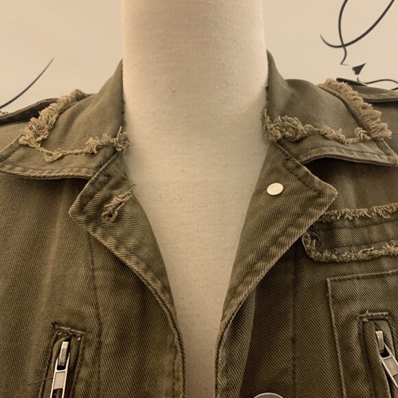 Jessica Simpson. Size Small. Rugged Green Frayed Cotton Denim Jacket. WTC - Picture 2 of 9